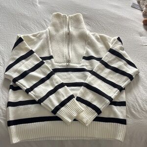 Striped High-Neck Sweater - Black and White